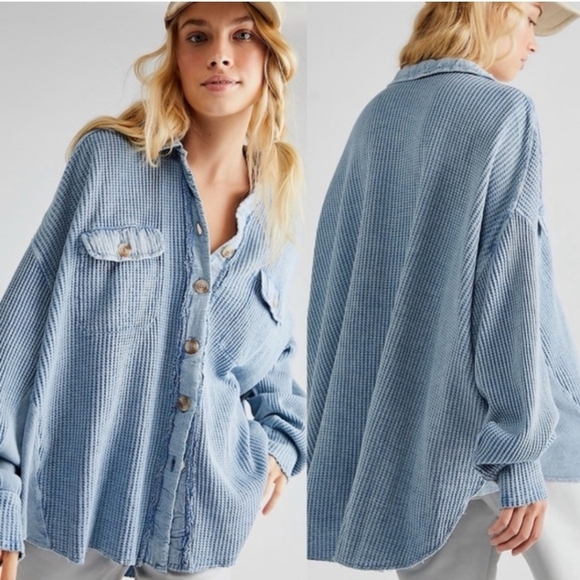 Free People Tops - Free People FP ONE Scout Thermal Oversized Button Down Top Shirt